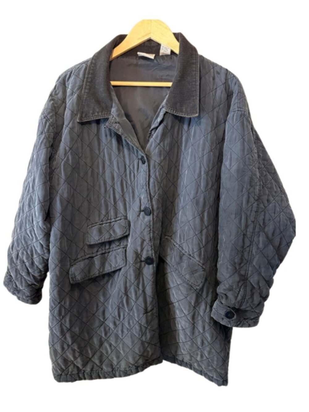 Vintage Silk Quilted Jacket 2X Gray Oversized Lightweight Puffer Coat